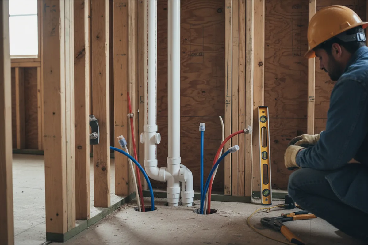 Drain and supply rough-in during Leak Detection in Middle Island